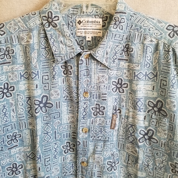 Columbia Other - Vintage Columbia Shirt Mens M Button  Up Short Sleeve Hawaiian Blue Tribal Aztec